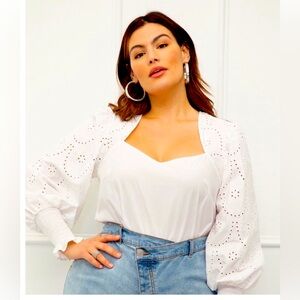 NWT ELOQUII White Eyelet Puff Sleeve Top Size 28 (5X)